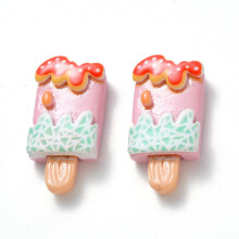 10pc Resin Cabochons Ice Lolly Imitation Food Pink 27x13x6mm DIY