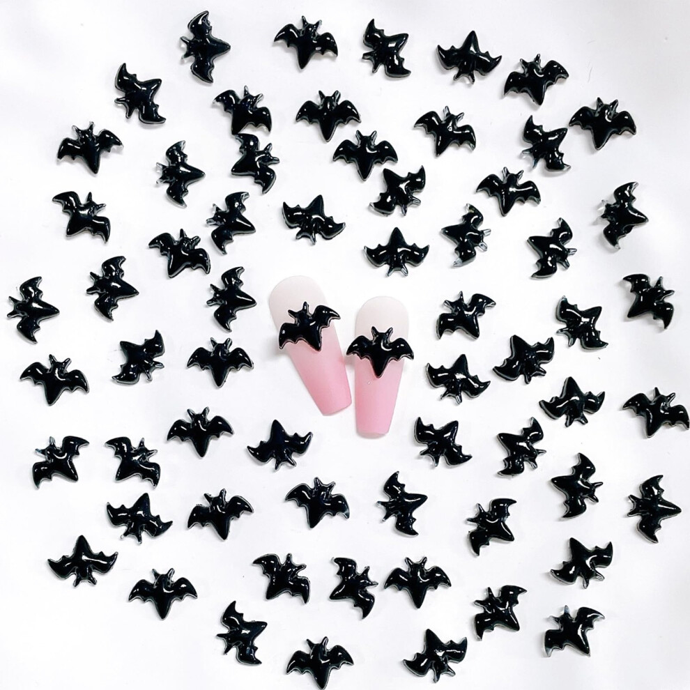 Black 100Pcs Halloween Nail Art Charms Resin 3D Bat Decorations For Nails Crafts And Jewelry