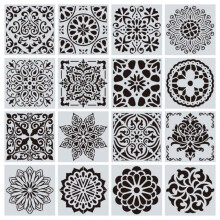 JANDEL 16Pcs/set Reusable Stencil Cut Painting Template Floor Wall Tile Fabric Furniture Stencils Mandala Painting Stencils