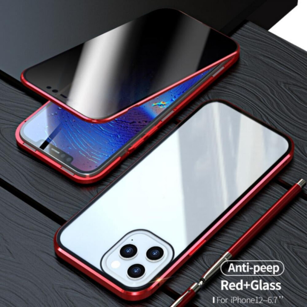 Enlightened Anti-Peeping Full Body Case, Clear Tempered Glass With Metal Bumper & Magnetic Adsorption, Privacy Protection For Compatible With Iphone 9377112393896