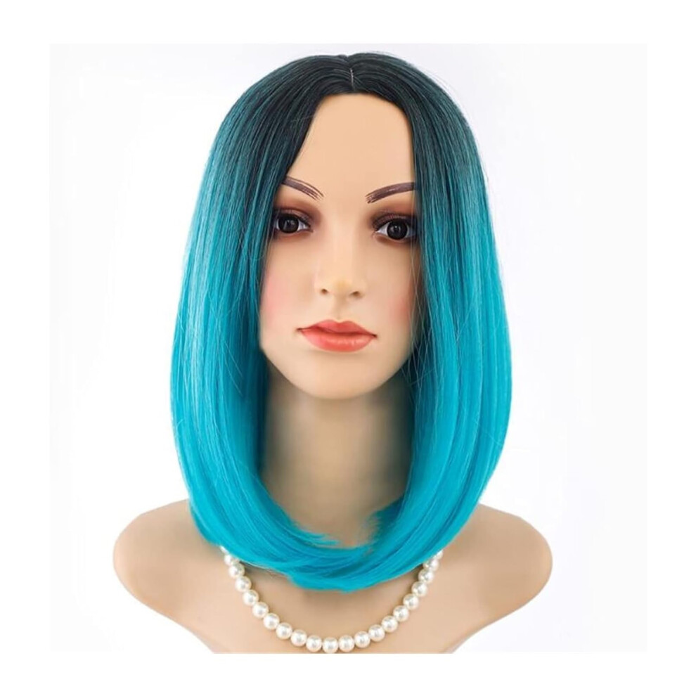 Blue Lace Front Wig Long Straight NaturalLooking Synthetic Hair for Cosplay and Daily Wear