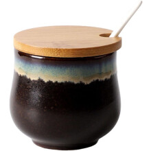 Sugar Bowl Ceramic Japanese Design with Lid and Spoon, 200ml Small Sugar Pot for Coffee and Tea