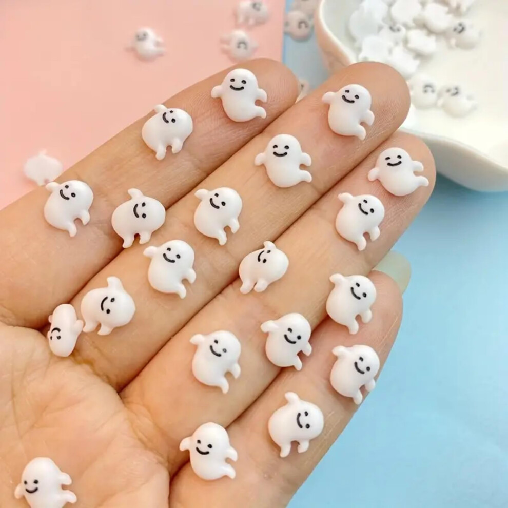 White 50Pcs Halloween Nail Charms 3D Resin Ghost Decorations For Diy Crafts And Manicure Accessories