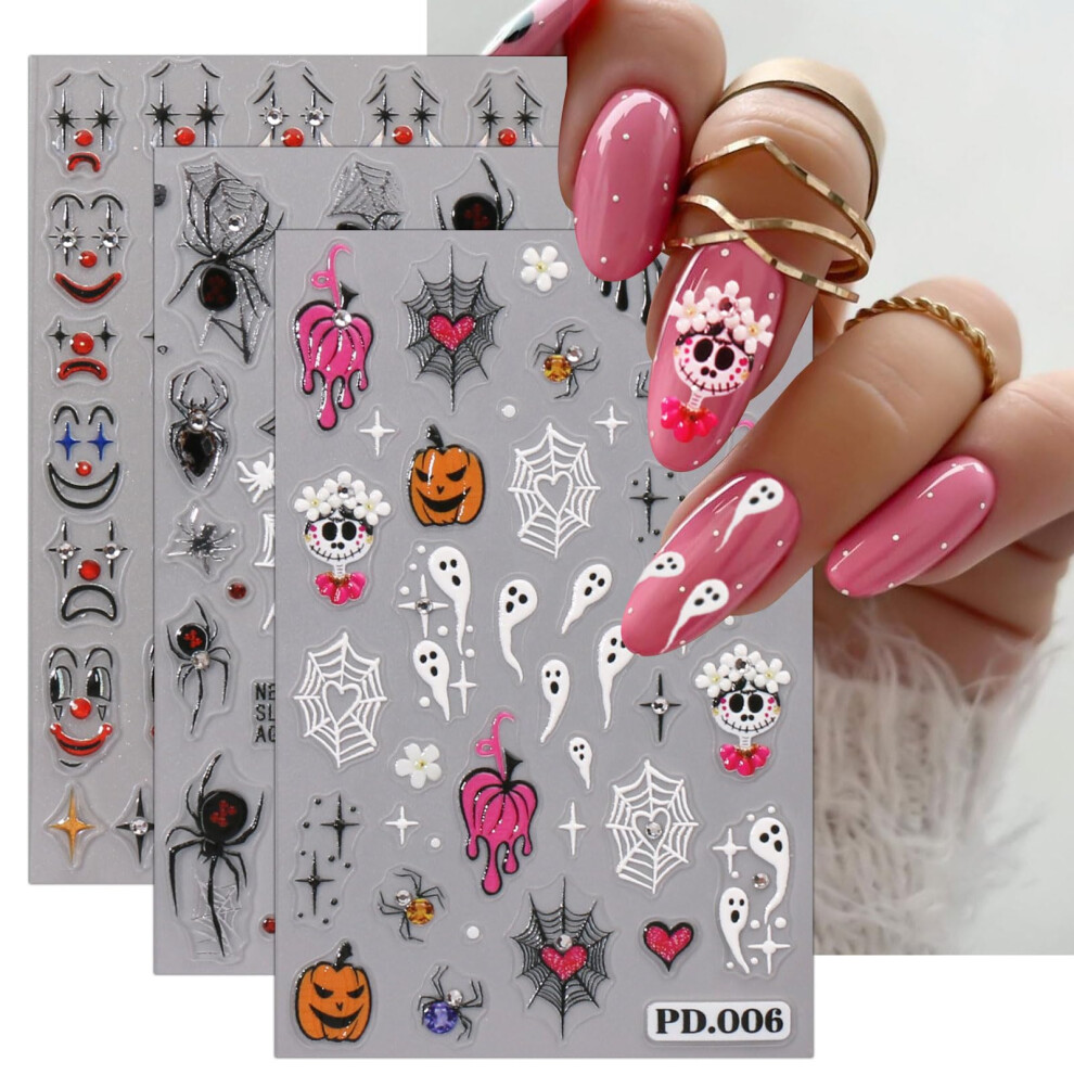 Halloween Nail Stickers 6 Sheets SelfAdhesive Ghost and Pumpkin Nail Art Decals for Acrylic and Natural Nails