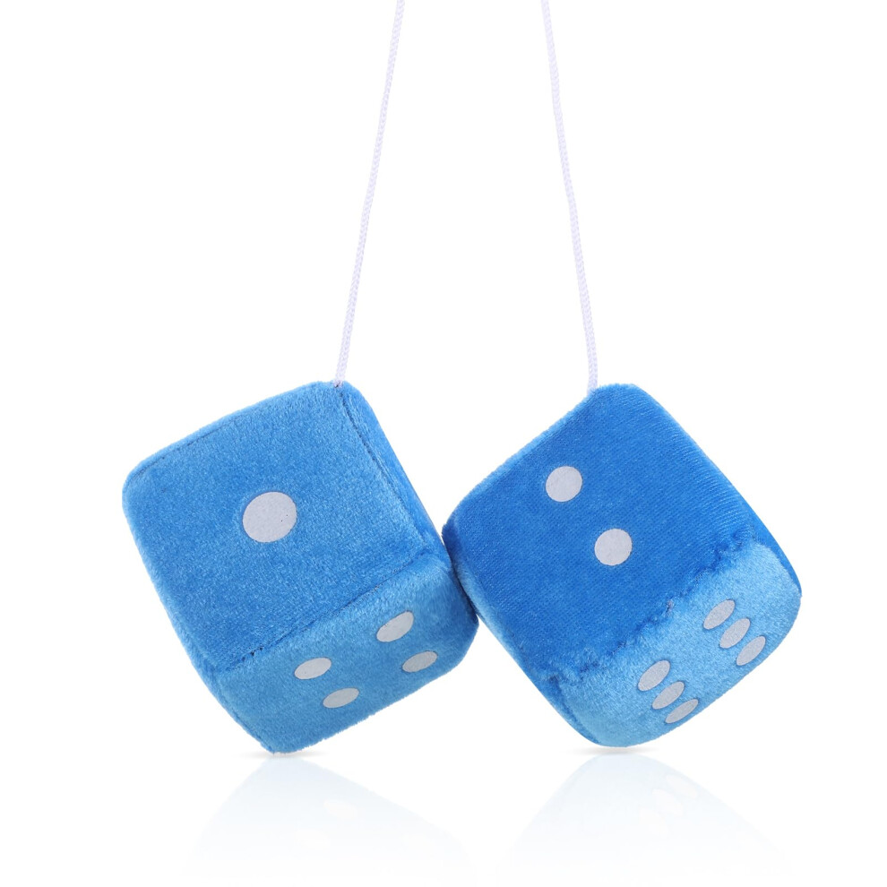 Plush Fuzzy Dice For Car Rearview Mirror Retro Hanging Ornament Soft Interior Decoration Blue 9455672539548
