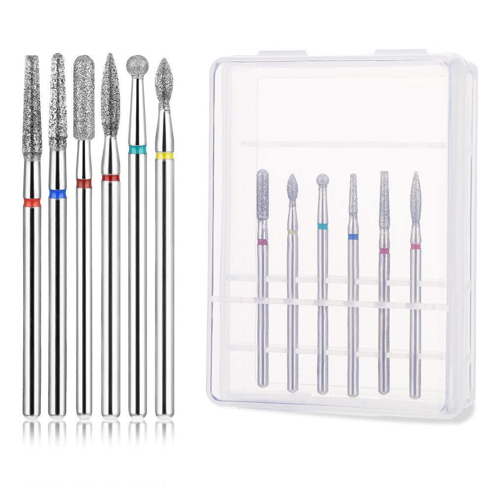 6pcs Professional Diamond Nail Drill Bits Set 3/32 for Precision Cuticle Cleaning Manicure