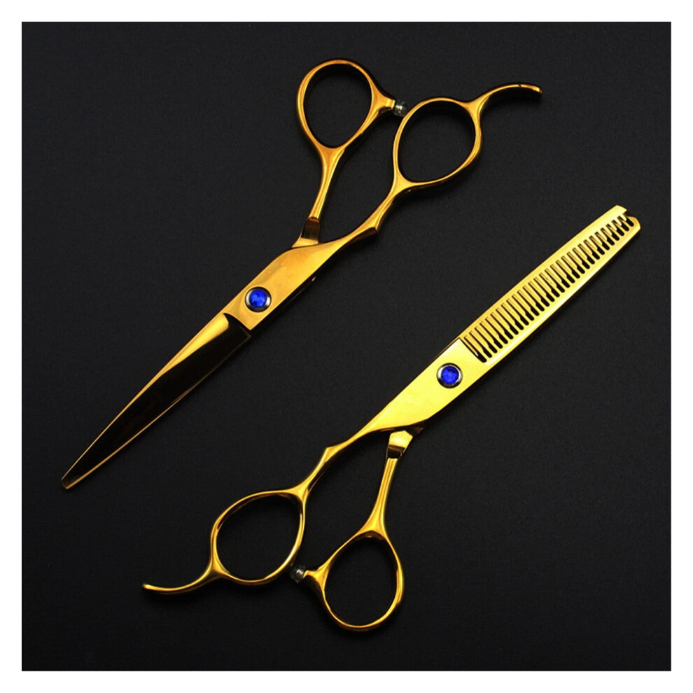Golden Professional Hair Cutting Scissors Set, 6Inch Lefthanded Barber And Thinning Shears