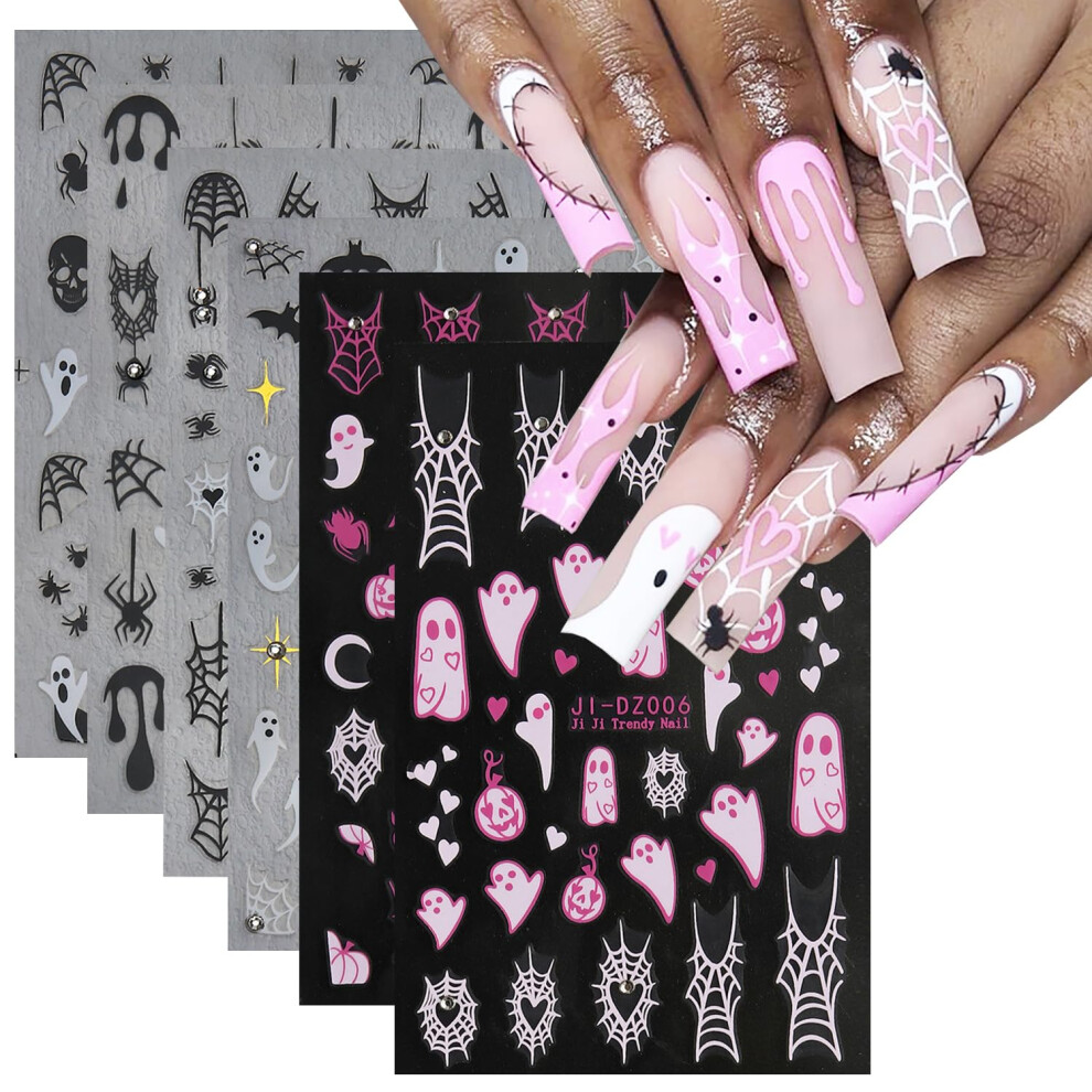 Halloween Nail Stickers 6Pcs 3D SelfAdhesive Spider Web Pumpkin Ghost Skeleton Nail Art Decals