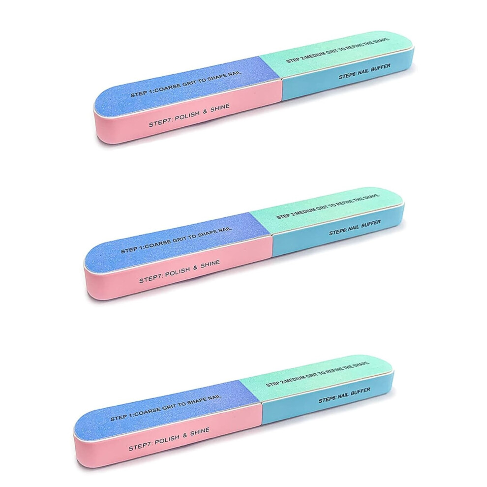7 Way Nail File and Buffer, AllinOne Manicure Kit with ColorCoded Steps, Pack of 3