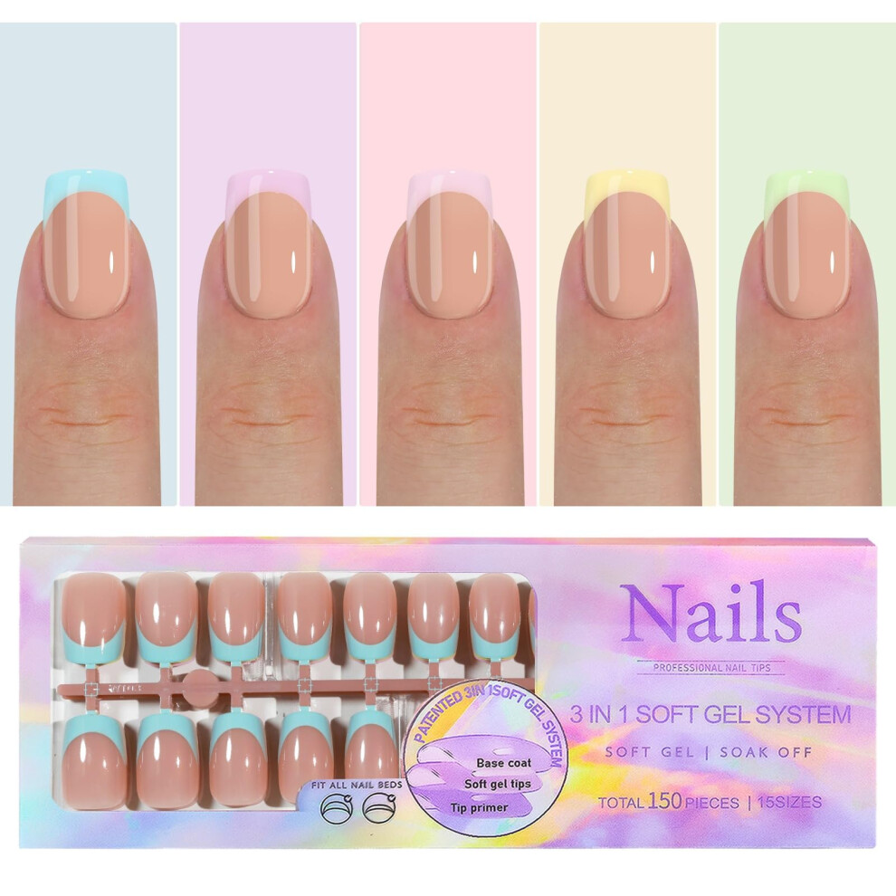 Press on Nails Soft Gel French Tip 150PCS ReadytoWear Acrylic Nail Tips for Women