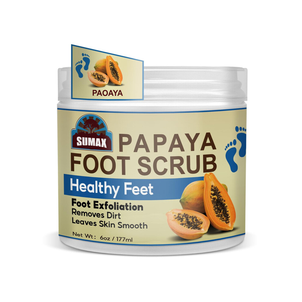 Papaya Foot Scrub for Dry Skin with Gentle Salt Exfoliation and Tea Tree Cleansing, 6 oz