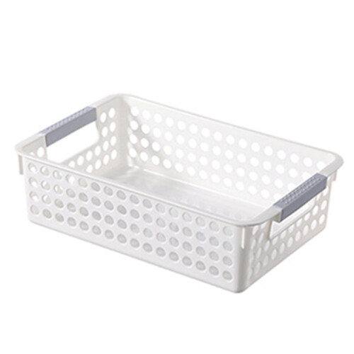 1Pcs Dirt Proof PP Storage Basket with Handle, Simple Design for Home, Office, Kitchen, Bathroom, Library - White