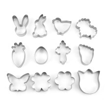 12Pcs Easter Cookie Cutter Set - Stainless Steel, Egg Bunny Carrot Butterfly Flower Shaped Biscuit Cutter Mold, Home Kitchen Baking Supplies
