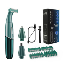 4-in-1 Bikini Trimmer for Women, Rechargeable Razor for Pubic, Body, Nose & Eyebrow Hair Removal, Compatible with USB Charging