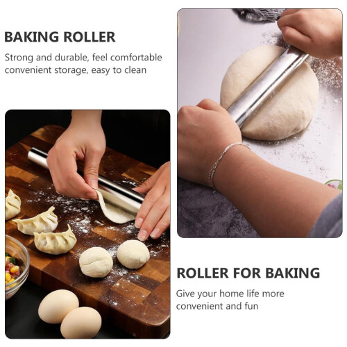 1pc Stainless Steel Rolling Pin Dumpling Wrapper Rolling Stick Baking Roller 1