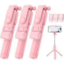 6 in 1 Wireless Bluetooth Selfie Stick with Light, 360 Rotating & Retractable, Compatible with iPhone & Android