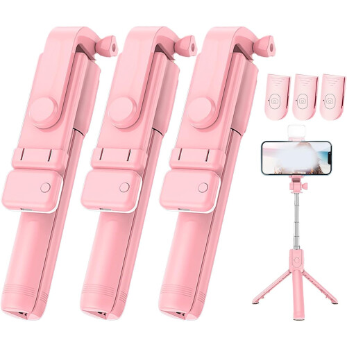 6 in 1 Wireless Bluetooth Selfie Stick with Light, 360 Rotating & Retractable, Compatible with iPhone & Android