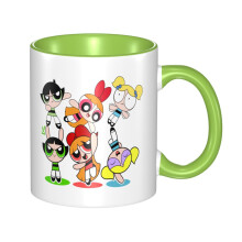 Cute Powerpuff Girls Ceramic Mug 11 Oz Green, Compatible with Home Office Use, Unique Design Coffee Tea Cup for Women Men, Christmas Holiday Gift
