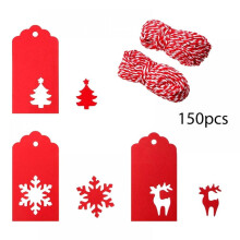 150 Pcs Christmas Kraft Paper Tags with Twine & Cotton Rope, Hang Tags with Holes for DIY Xmas Decorations, Compatible with Xmas Craft Supplies