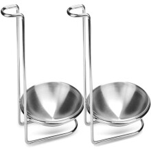 Casewin Standing Spoon Rest with Stainless Steel Dish, Compatible with Stovetop & Kitchen Counter, 2PCS
