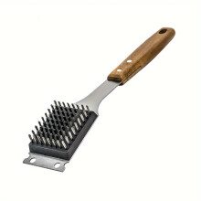 1pc BBQ Grill Cleaning Brush - Premium Stainless Steel Bristles, Extendable Large Wooden Handle, Scratch-Free, Compatible with All Grills