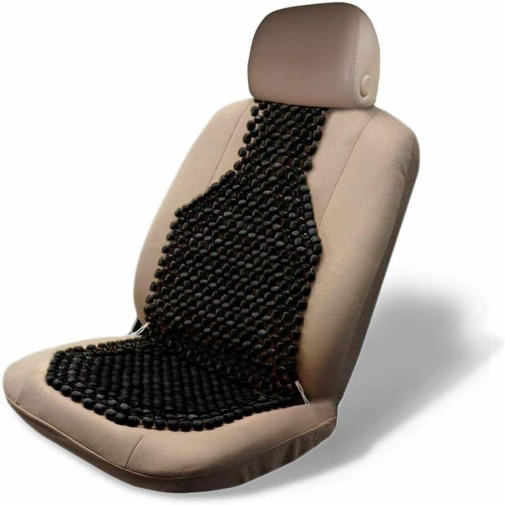 Black Wooden Beaded Massage Therapy Back Thigh Car Seat Chair Cushion