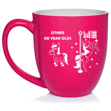 40 Year Old Superstar Unicorn Funny 40th Birthday Ceramic Coffee Mug Tea Cup Gift for Her, Friend, Coworker, Sister (16oz Hot Pink)