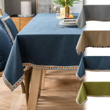 Jacenvly Christmas Tablecloth, Solid Color Embroidered Thick Imitation Linen for Indoor Home Decor, Coffee Table Cloth Compatible with Holiday Decor