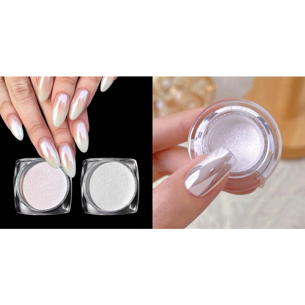 White Pearl Chrome Nail Powder Kit 3 Colors Aurora Effect With Gloss Pearlescent Finish
