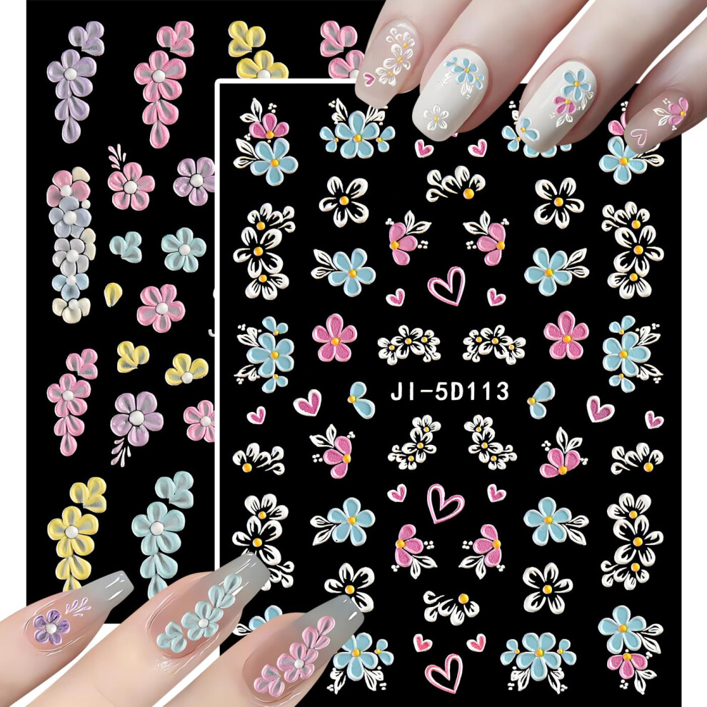 Hibiscus Nail Art Stickers 3D Embossed Floral Decals for Fall Flower Designs Easy DIY Manicure