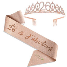 Birthday Shawl and Tiara Rose Gold Birthday Shawl Crown 40 & Fabulous Shoulder Straps and Tiara for Women 26 Size Rose Gold Suit