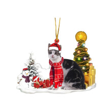 Black Cat Christmas Ornament with Santa Hat and Scarf Lovely Tree Gift Ornament Christmas Tree Hanging Party Decor