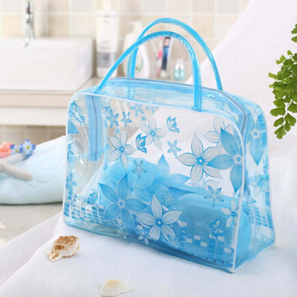 Begine Clearance Cosmetic Storage Bag Blue, 1 PC Transparent PVC Flower Waterproof Makeup Toiletry Travel Pouch, Compatible with Begine products