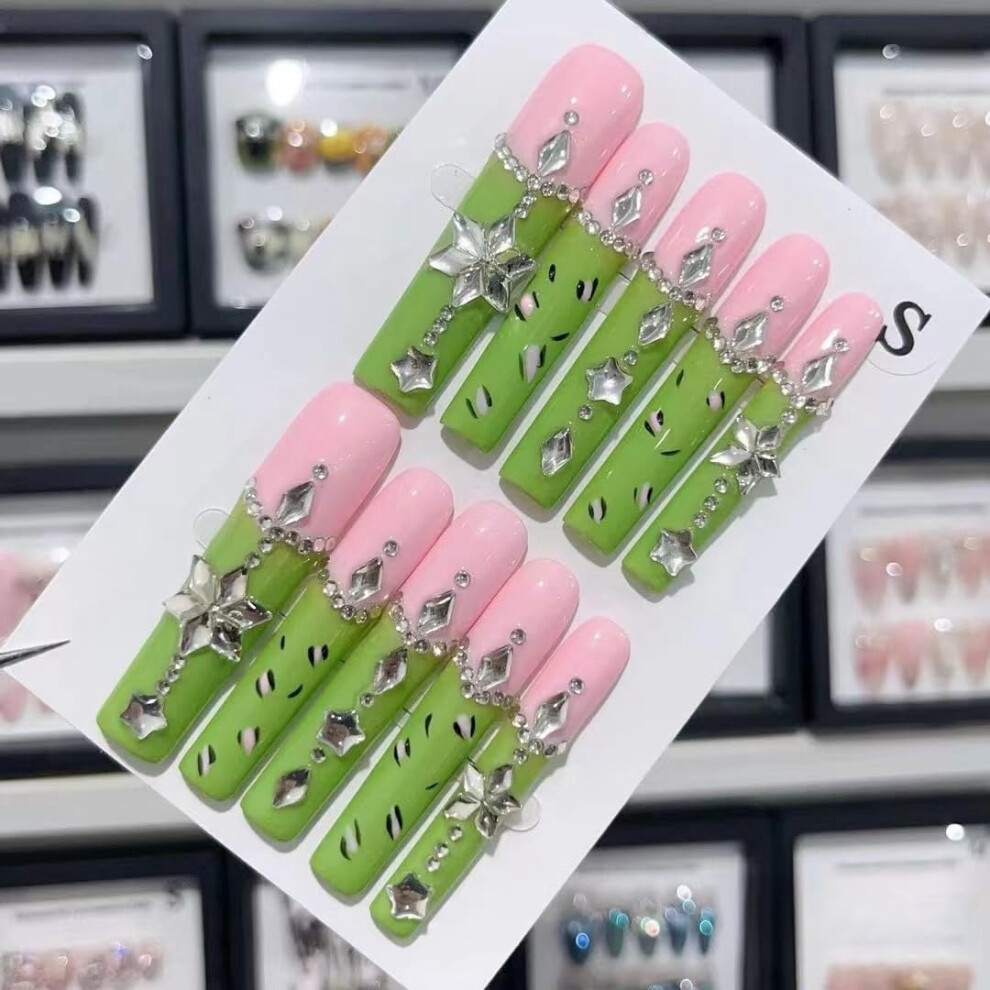 Handmade Reusable Press On Nails with Storage Box, Long Lasting Natural Style Fake Nail Tips 10Pcs