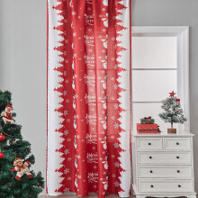 Gnobogi 1pc Red Christmas Snowman Curtains With Rods Christmas Curtains Christmas Theme Printed Sunshade Curtains on Clearance