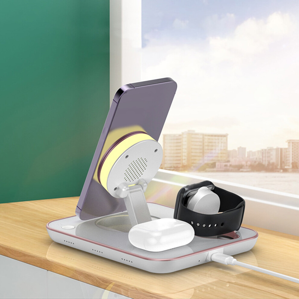 Lmueinov 3-In-1 Wireless Charger 15W Fast Charging, Foldable Magnetic Suction Stand, Compatible With Iphone, Airpods, Apple Watch Light 9085618233102