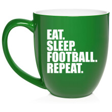 Eat Sleep Football Repeat Ceramic Coffee Mug Tea Cup Gift for Her, Him, Friend, Coworker, Wife, Husband (16oz Green)