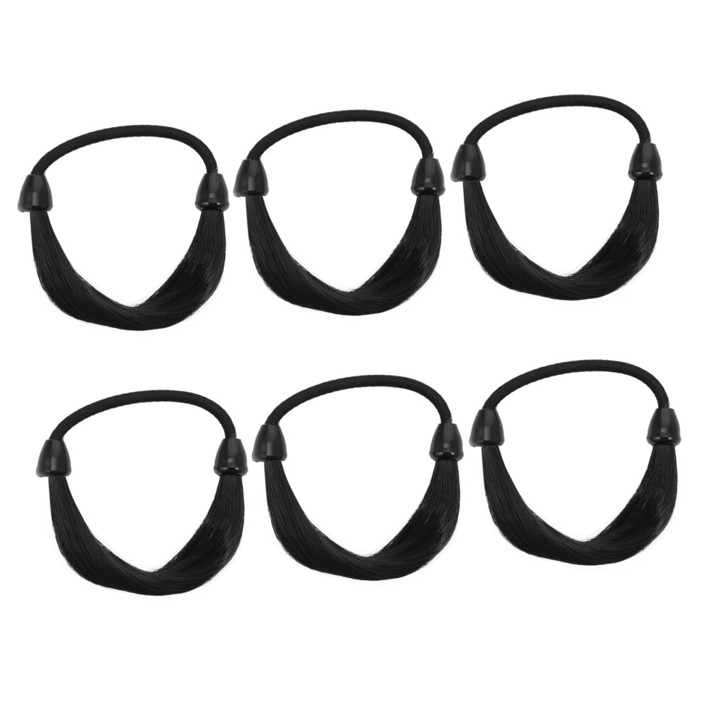 Ponytail Hairpiece Set with Elastic Hair Ties, Natural Color Match, Secure Hold, Black, 6pcs