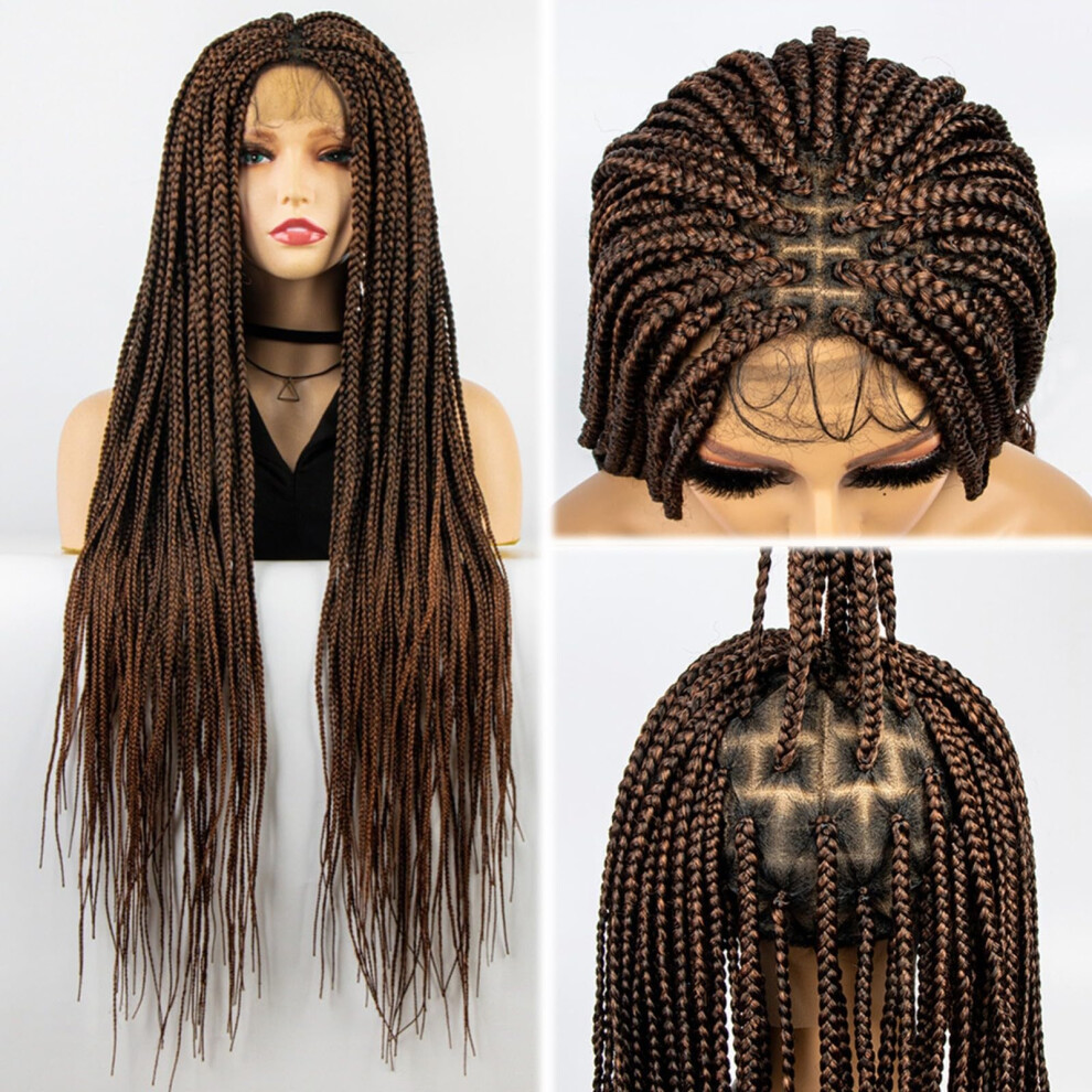 36 Inch Full Lace Braided Wig for Black Women, HD Knotless Box Braids with Natural Finish, Glueless and Frizz (1B/30)