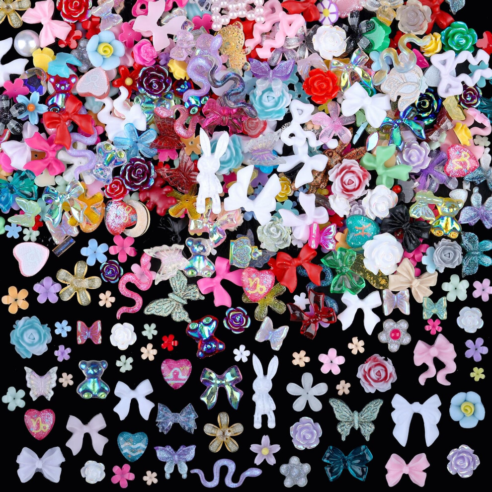 300pcs 3D Nail Art Charms Set with Resin Rhinestones Sequins Mixed Shapes for DIY Crafts