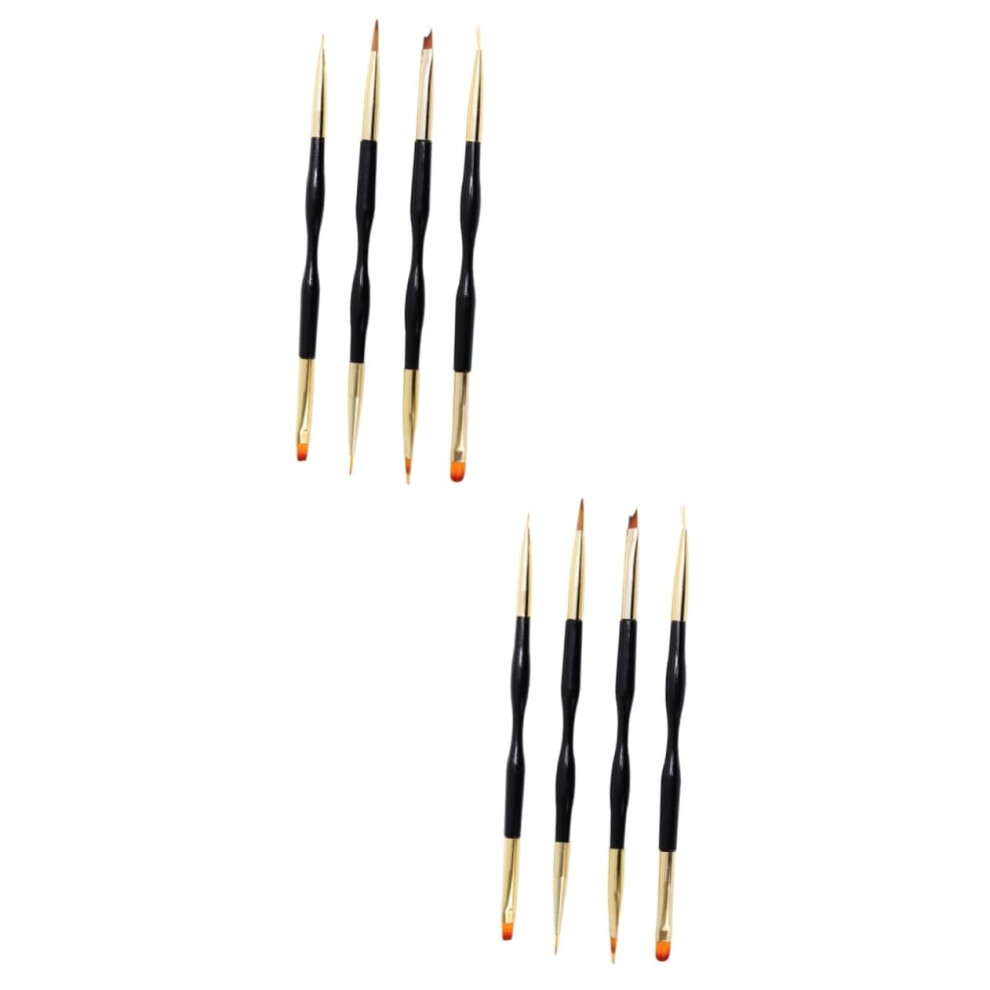 8pcs Nail Art Brush Set Double Ended Detailing Pens with Nylon Bristles for Professional Manicure