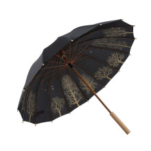 Extra Large Black Golf Umbrella with Bamboo Handle, Windproof for Rain and Sun