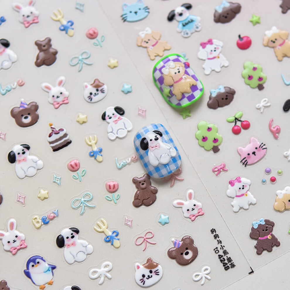 5D Cartoon Embossed Nail Art Stickers Decals for Acrylic and Gel Nails, 2 Cute Styles