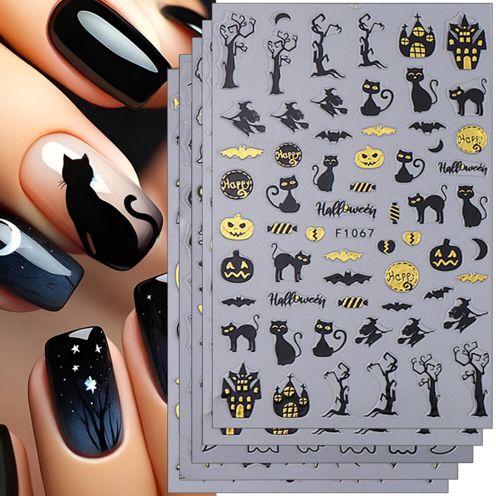 Halloween Nail Stickers 3D Pumpkin Spider Web Ghost Bat Cat Skull SelfAdhesive Nail Art Set