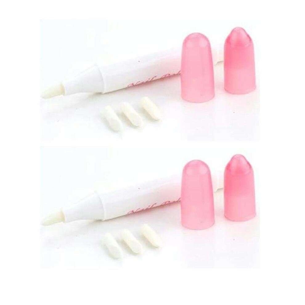 Pink 2Pcs Refillable Nail Polish Corrector Pen With Precision Cleanup Tips And Replacement Heads