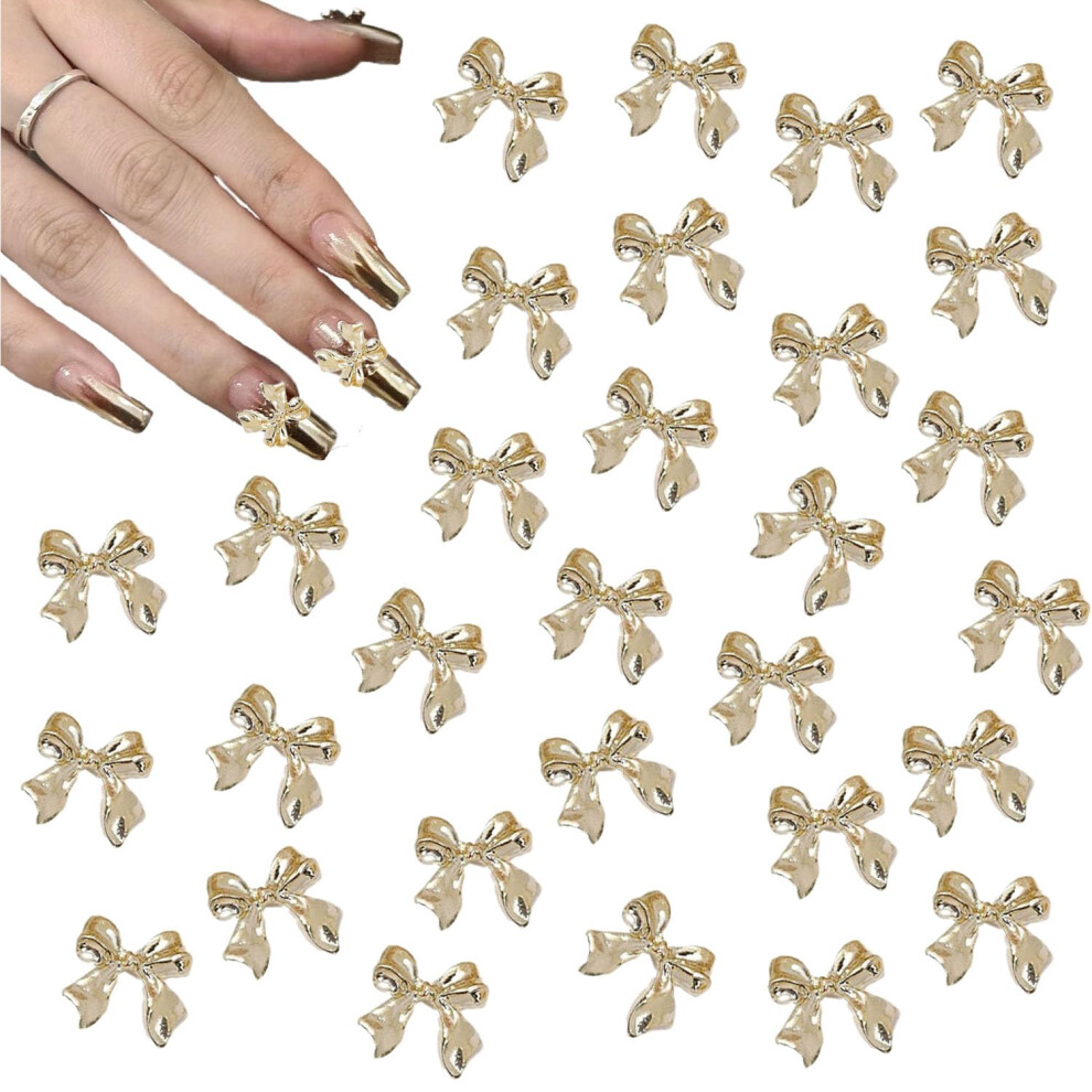 Gold Nail Charms 3D Bow Design 30Pcs Metal Decorations For Acrylic Nails Diy Manicure
