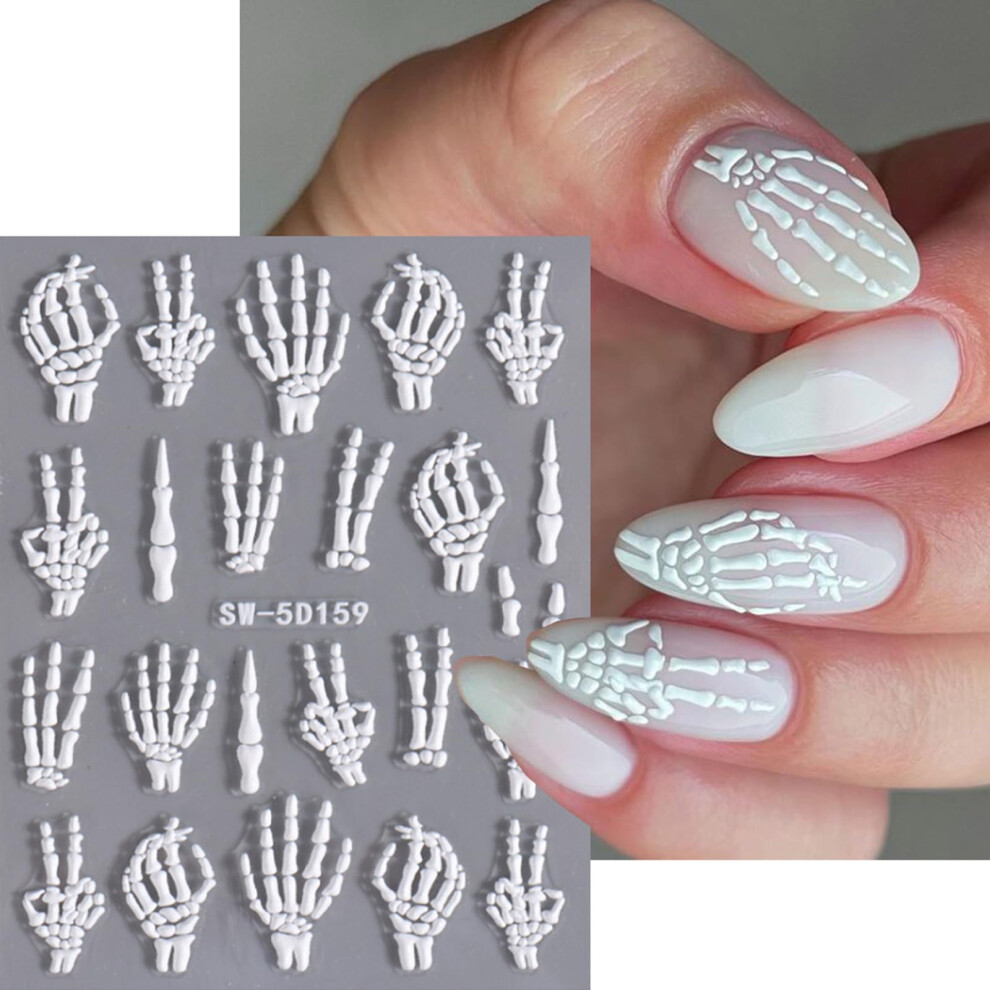 5D Halloween Nail Art Stickers 2PCS Embossed Skull Decals Spooky LongLasting Nail Decorations