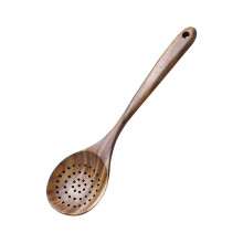 Wooden Slotted Spoon with Long Handle for Cooking, Large Natural Strainer Ladle for Draining