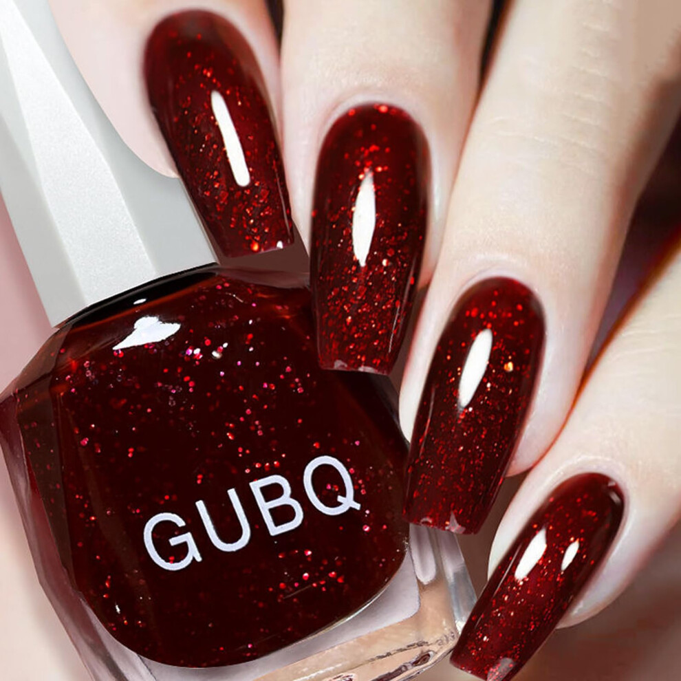 Red Glitter Nail Polish 12Ml Wine Quick Dry Long Lasting Gloss For Nail Art Manicure
