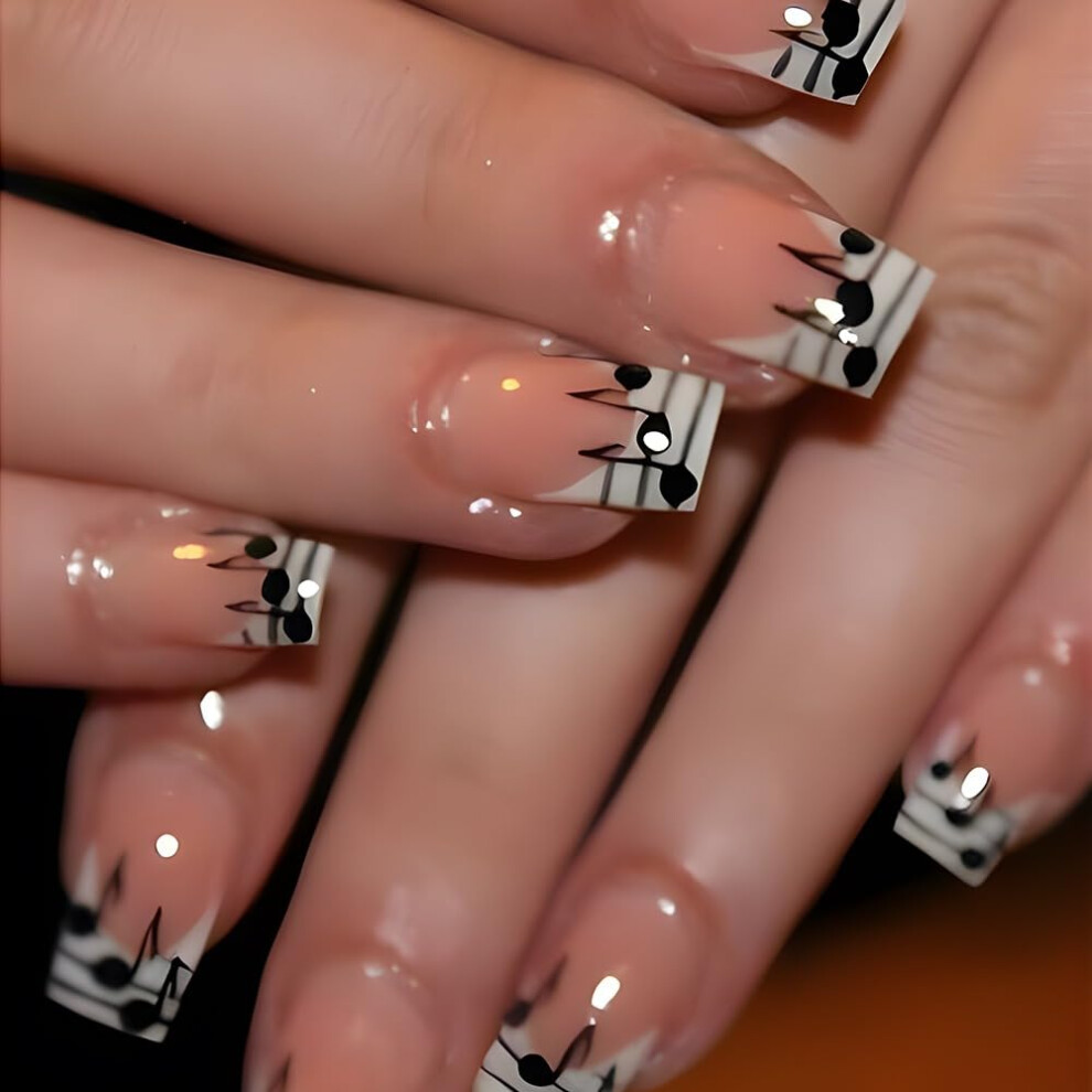 White,Black White French Tip Press On Nails Short Square Black And White Fake Nail Set Reusable Salonquality Finish 24Pcs